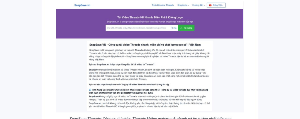 SnapSave.vn - Trình tải video Threads miễn phí tốt nhất